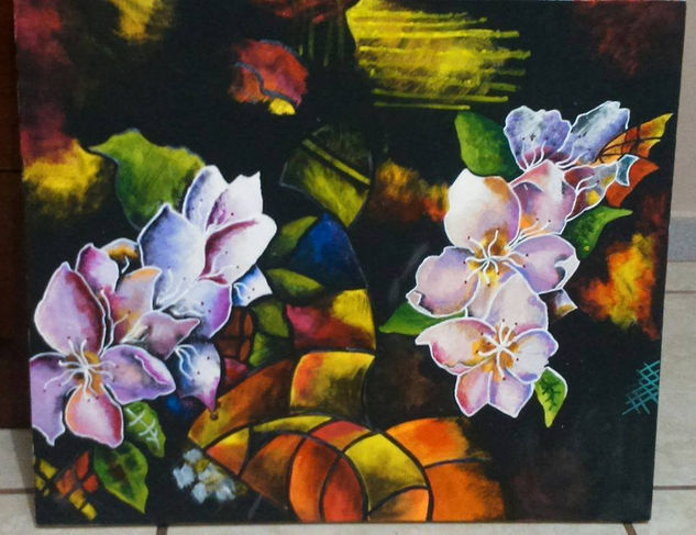 la claridad de las flores tras la oscuridad Watercolour Canvas Floral Painting