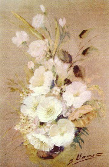 Ramo rosas blancas Gouache Cartulina Floral