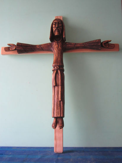 Cristo Romanico Cabello largo Wood Figurative