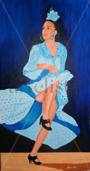 Flamenco a la Rosa Azul Acrylic Canvas Portrait