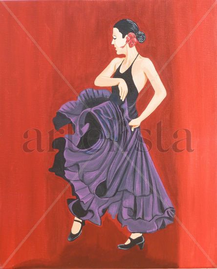 Flamenco Violeta Acrílico Lienzo Retrato