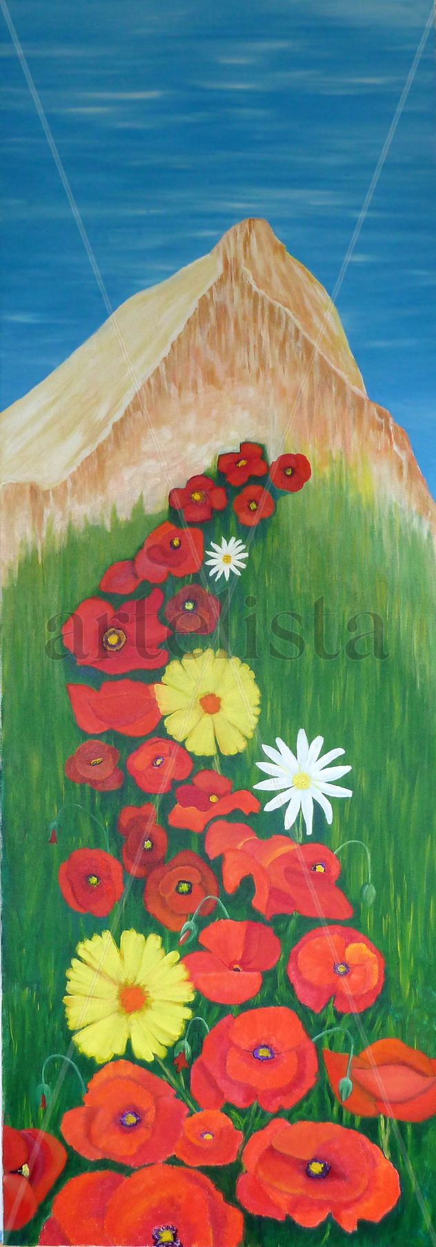 L Pic St.Loup avec des Coquelicots