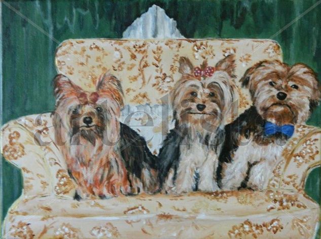 Punky,Brownie,Ebony Acrylic Textile Portrait