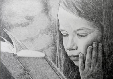 NIÑA LEYENDO Pencil (Black) Paper Portrait