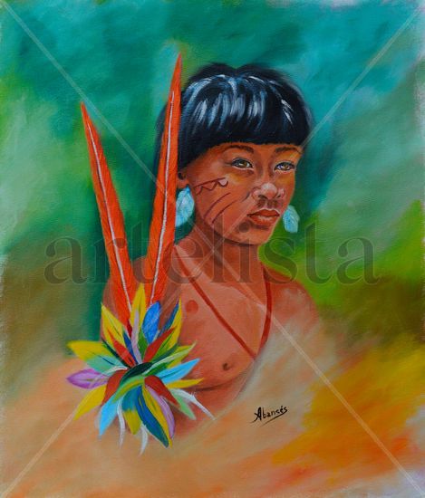 MUCHACHO YANOMAMI Oil Canvas Portrait