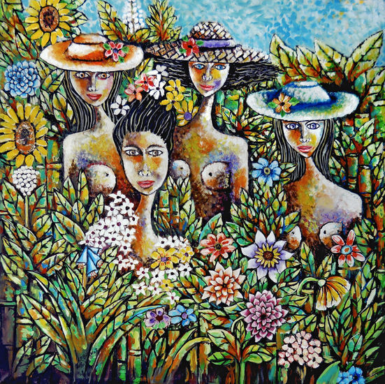 Modelos en el jardin Oil Canvas Figure Painting