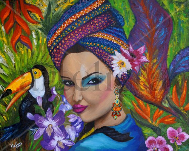 Exotic woman Oil Canvas Floral Painting