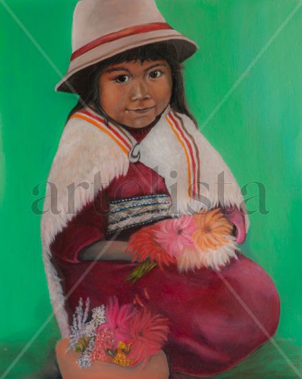 "Kantu, Pequeña Flor" Oil Canvas Figure Painting