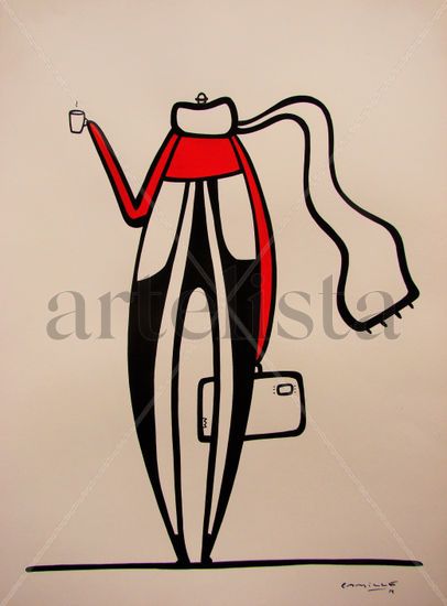 A suitcase and a coffee Acrylic Paper Figure Painting