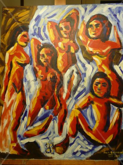 Versión Expresionista de las señoritas de avignon Acrylic Panel Nude Paintings