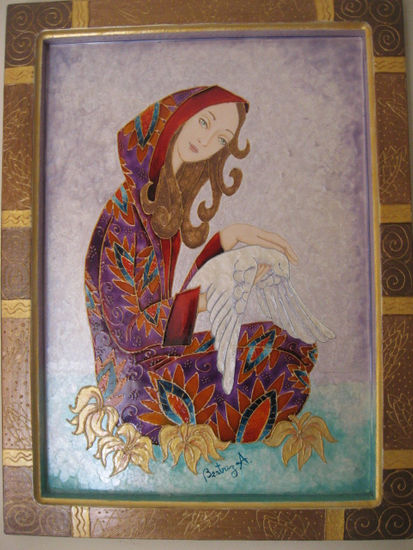 Lady of peace Mixed media Panel Figure Painting