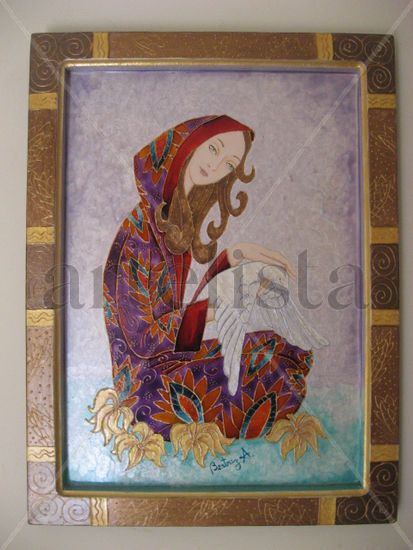 Dame de la Paix Mixed media Panel Figure Painting