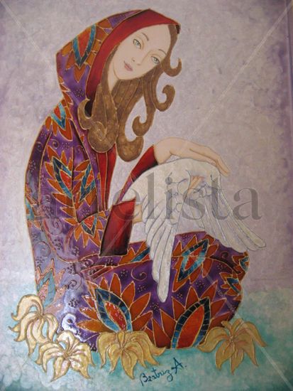 Dama de la Paz Mixed media Panel Figure Painting