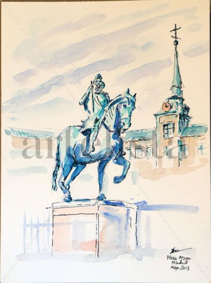 Estatua de Felipe III- Madrid Acuarela Papel Figura