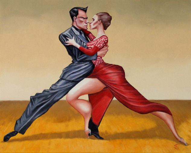 Tango vestido rojo Oil Canvas Figure Painting