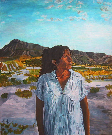 Retrato con camisa azul en Tabernas Acrylic Paper Portrait