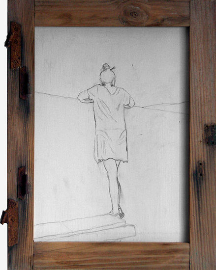 Mujer en terraza asomada Pencil