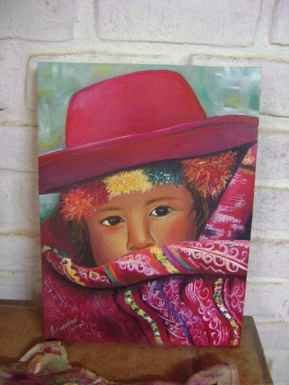 niña andina Oil Canvas Portrait