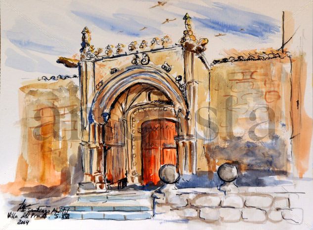 Iglesia de Santiago Apóstol Watercolour Paper Landscaping