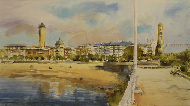 Playa "Las Arenas", Vizcaya Acuarela Papel Paisaje