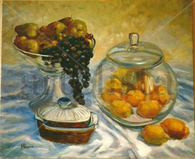 Peras, uvas y limones Oil Canvas Still Life Paintings