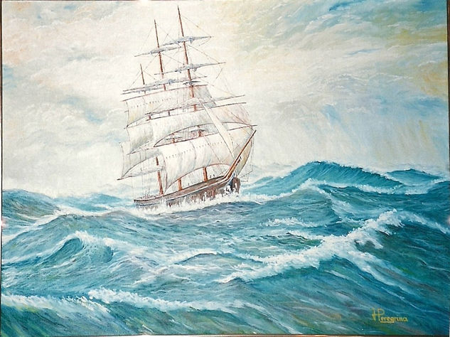 Oleaje con un velero Oil Canvas Marine Painting