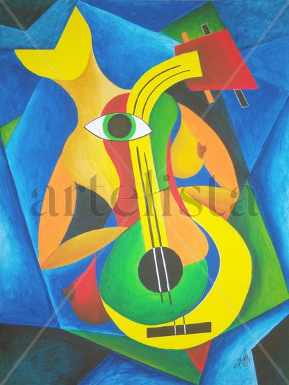 DAMA CON GUITARRA Acrylic Canvas Figure Painting