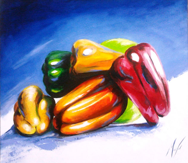 PIPERRAK. PIMIENTOS Oil Panel Still Life Paintings