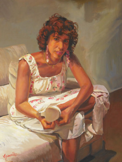 mujer del zapato Oil Panel Figure Painting