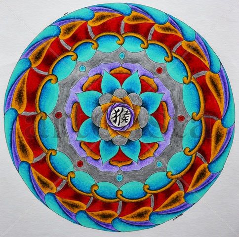 Mandala Zodiacal Mono de Agua Técnica Mixta