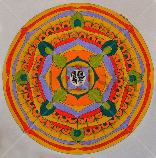 Mandala Zodiacal Dragon Técnica Mixta