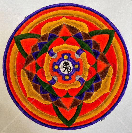 Mandala Zodiacal Conejo de Fuego Técnica Mixta