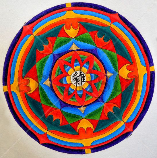 Mandala Zodiacal Gallo Técnica Mixta