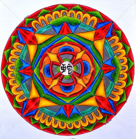 Mandala Zodiacal Serpiente de Metal Técnica Mixta