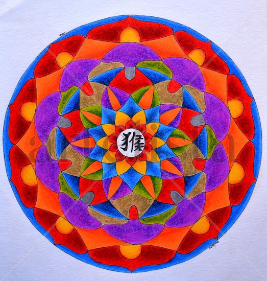 Mandala Zodiacal Mono Técnica Mixta