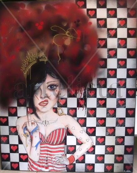 Heart's Queen Mixed media Canvas Figure Painting