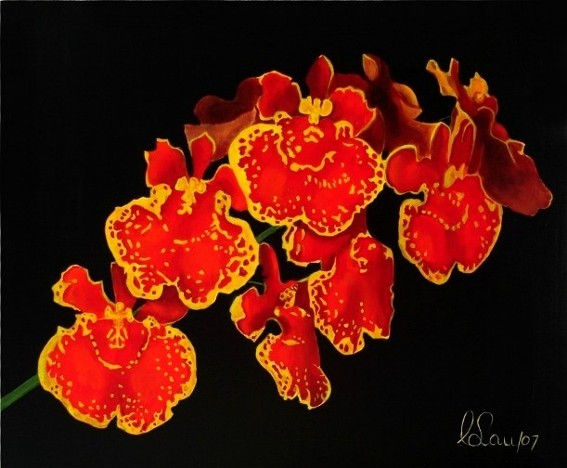 "Red Lips" Oncidium Orchids Acrylic Canvas Floral Painting