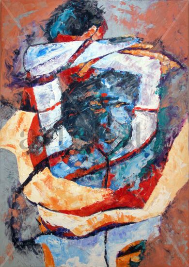 El abrazo Mixed media Canvas Figure Painting