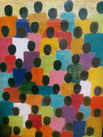 Migrantes en cayuco: rostros invisibles, colores de esperanza Pastel Paper Figure Painting