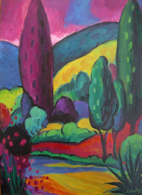 Paisaje con cipreses