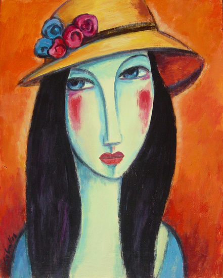 Chica con sombrero amarillo Acrylic Panel Portrait