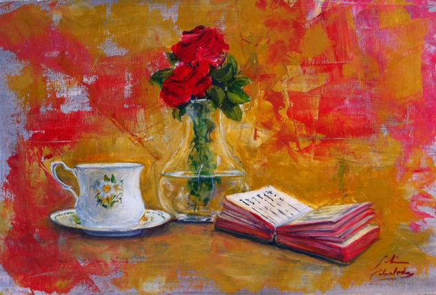 cafe y lectura Oil Panel Still Life Paintings