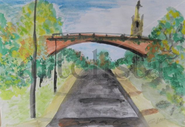 El puente y la Iglesia Watercolour Paper Landscaping