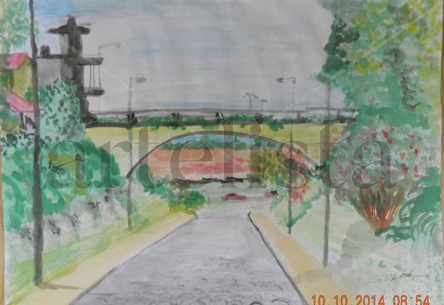 El puente y el Río Watercolour Paper Landscaping