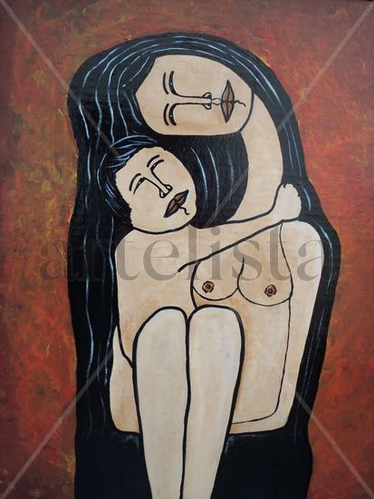 niño abrazando a su madre Acrylic Others Nude Paintings