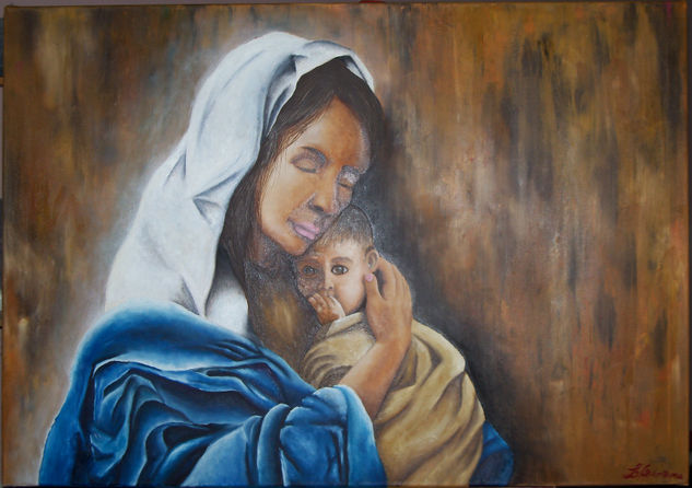 La virgen madre con su niño Oil Textile Figure Painting