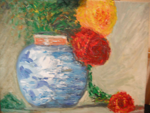 JARRON CON CLAVELES Oil Canvas Still Life Paintings