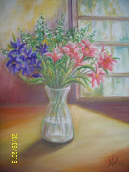 "FLORES SENCILLAS" Oil Card Floral Painting