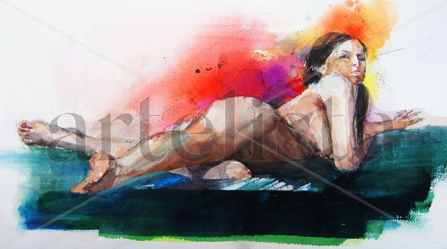 Desnudo en Escorso. Watercolour Card Nude Paintings