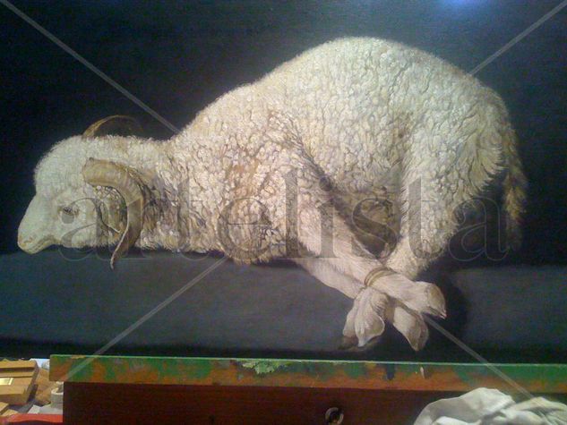 Agnus Dei Óleo Tabla Animales